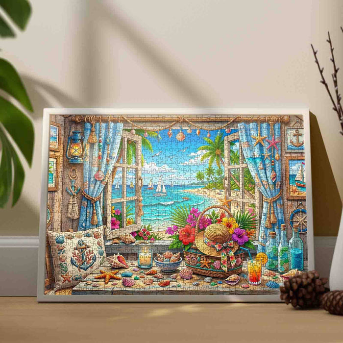 Tropical Seaside Window Escape Jigsaw Puzzle