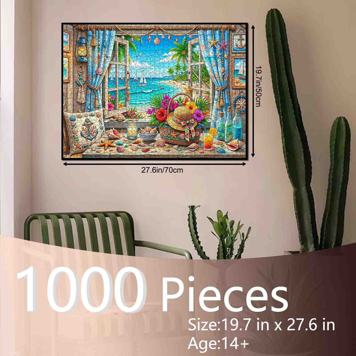 Tropical Seaside Window Escape Jigsaw Puzzle