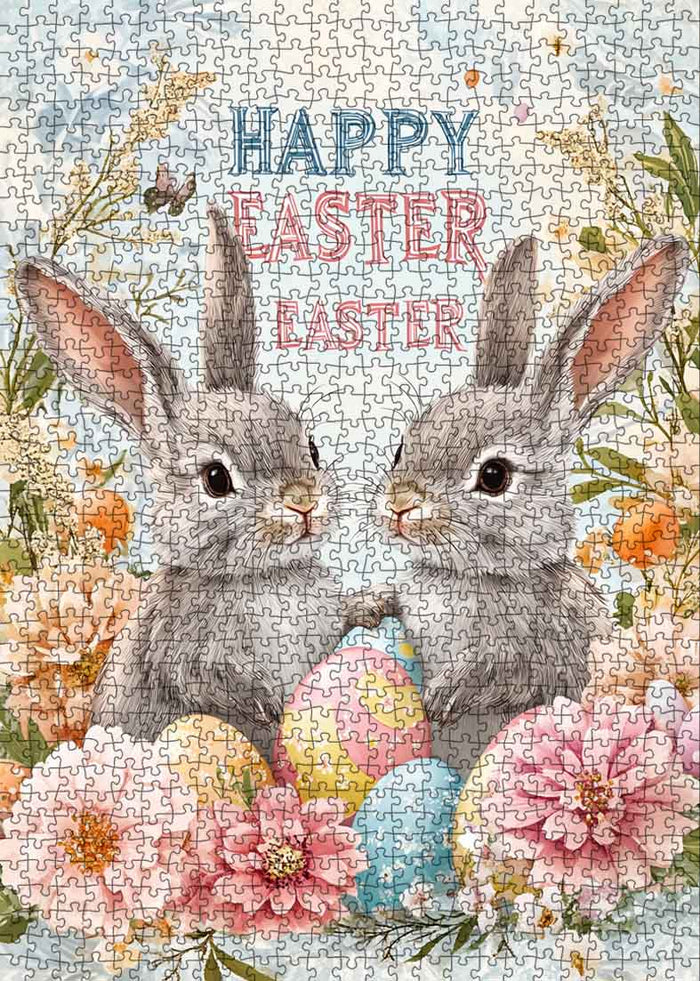 Two Bunnies with Easter Eggs Jigsaw Puzzle