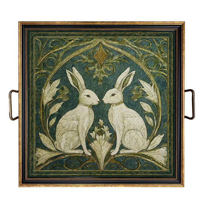 Two Rabbits Art Nouveau Style Decorative Tray: Large