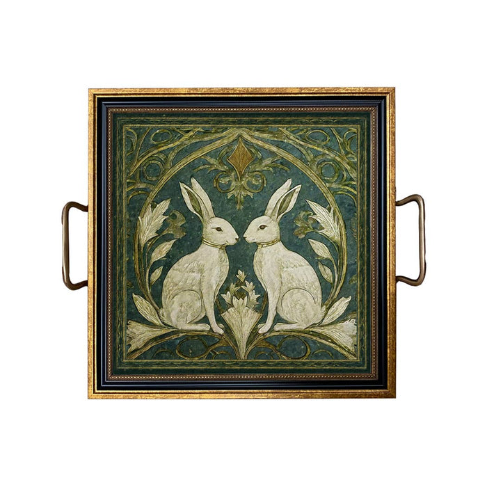 Two Rabbits Art Nouveau Style Decorative Tray: Small