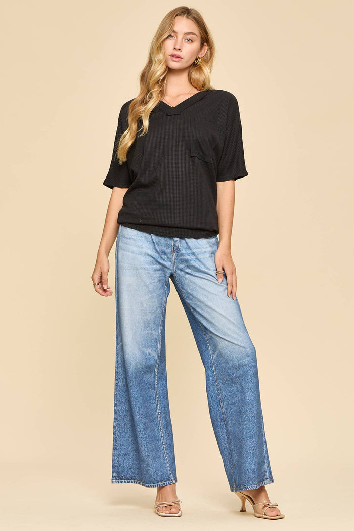 Two Tone Waffle Knit Top