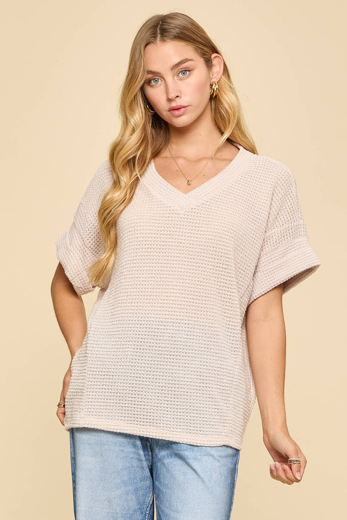 Two Tone Waffle Knit Top