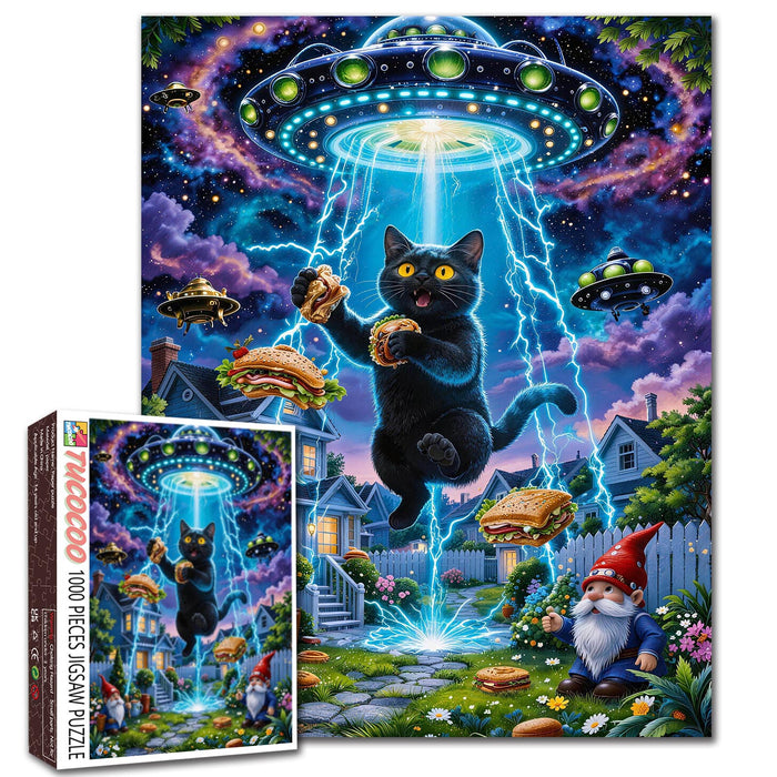 UFO Cat Sandwich Abduction Jigsaw Puzzle