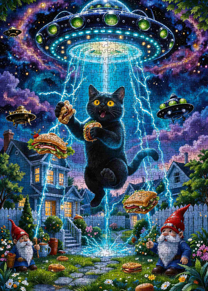 UFO Cat Sandwich Abduction Jigsaw Puzzle