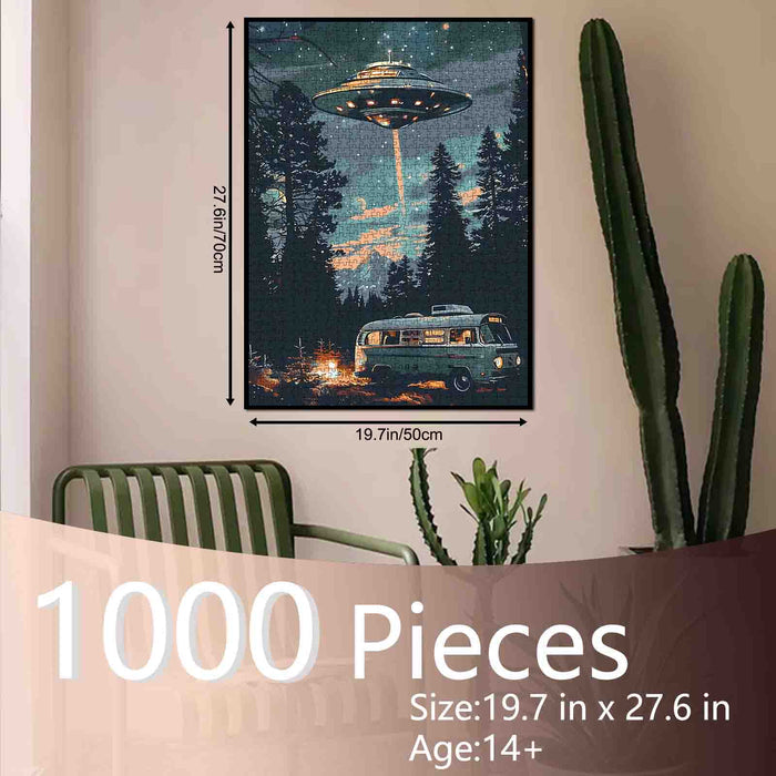 UFO Night Encounter Forest Camper Jigsaw Puzzle