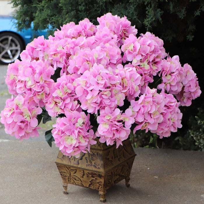 UV Pink Hydrangea Bush with 7 Silk Flowers & Foliage