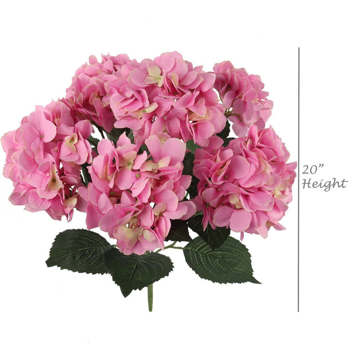 UV Pink Hydrangea Bush with 7 Silk Flowers & Foliage