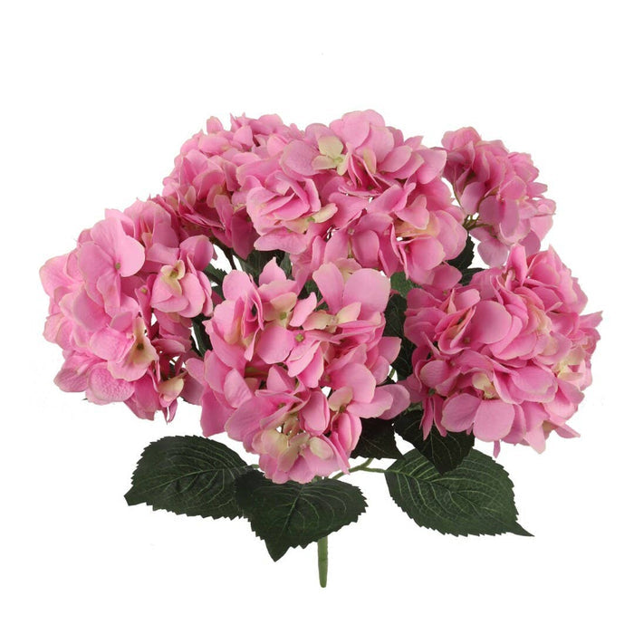 UV Pink Hydrangea Bush with 7 Silk Flowers & Foliage