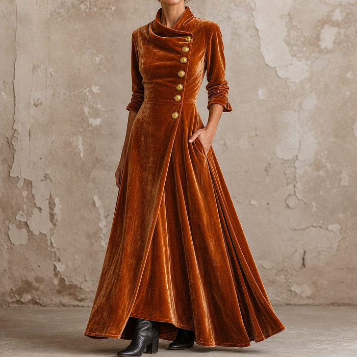 Veloura – Cowl Neck Velvet-Look Maxi Dress