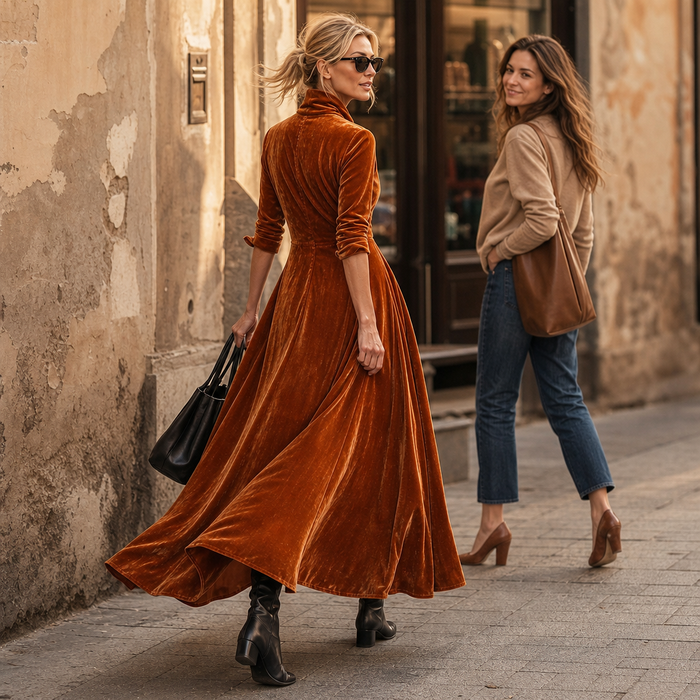 Veloura – Cowl Neck Velvet-Look Maxi Dress