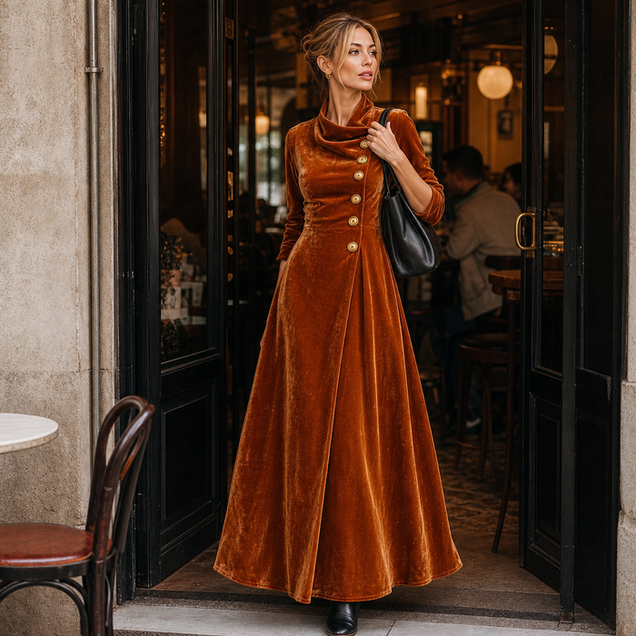 Veloura – Cowl Neck Velvet-Look Maxi Dress