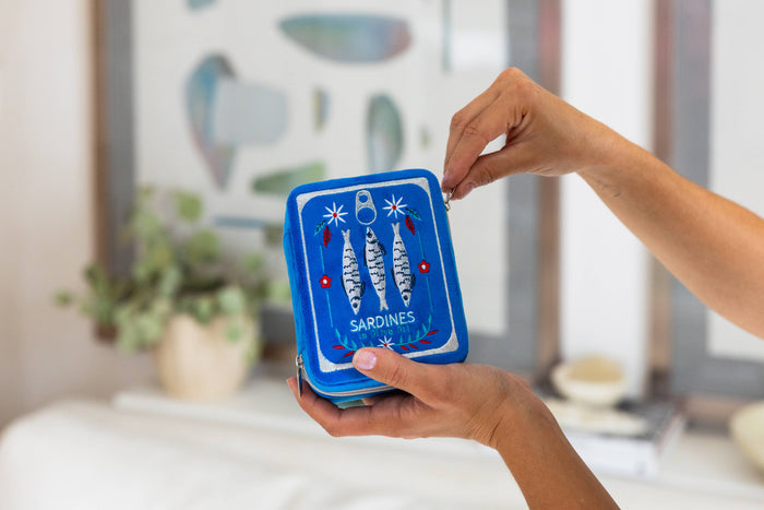 Velvet Jewelry Zip Case / Organizer - Sardine Can - Blue
