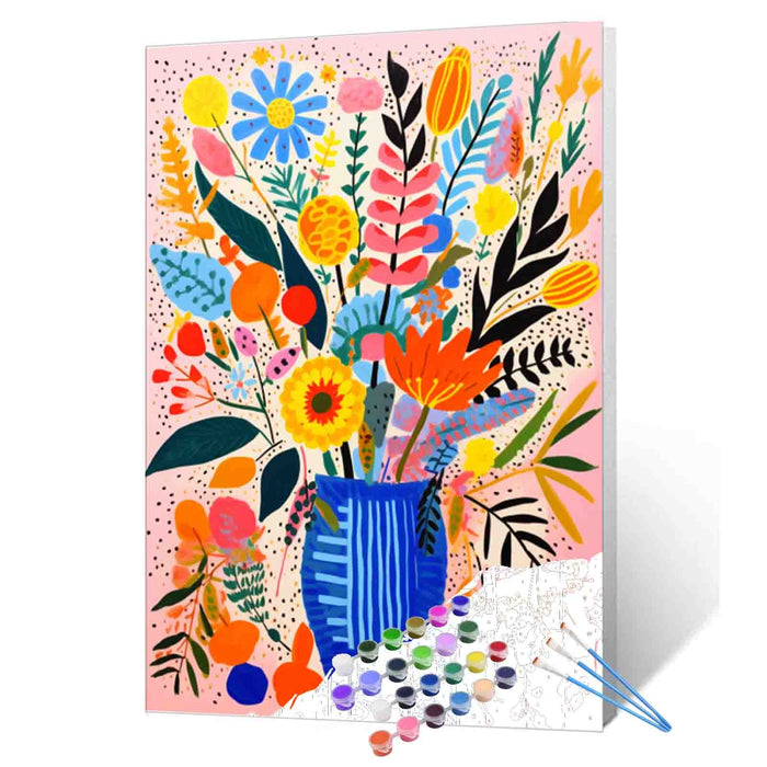 Vibrant Floral Bloom in Blue Vase Paint by Numbers