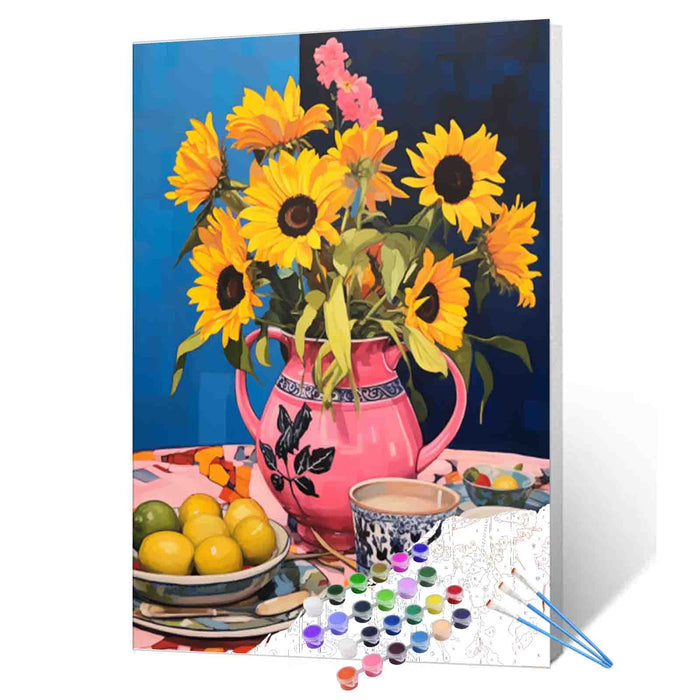 Vibrant Sunflowers Teacup Paint by Numbers