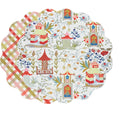 VIDA Pagoda and Carlie Plaid Reversible 15.5 Round Placemats Set of 4 Red & Orange