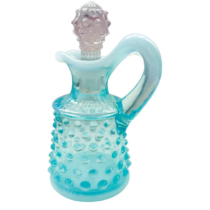 Vintage Fenton Art Glass Blue Opalescent Hobnail Cruet Bottle w/Stopper