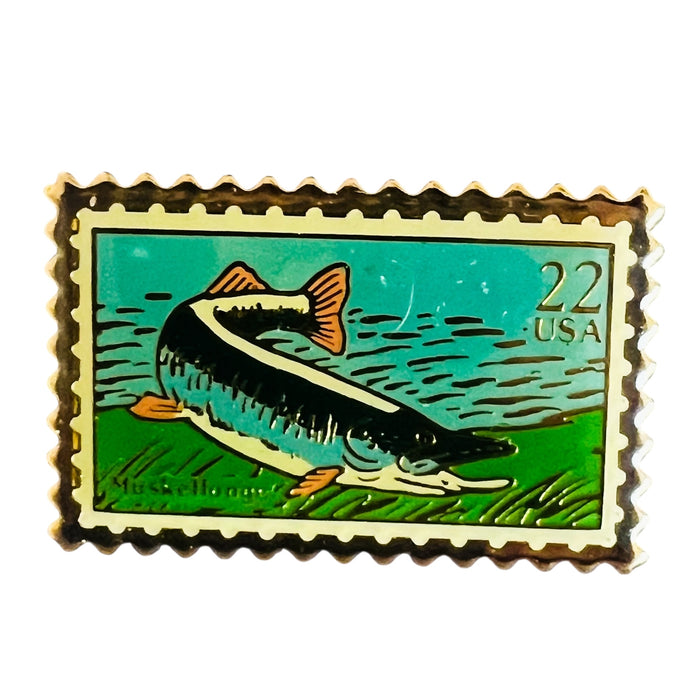 Vintage Fish USA USPS Postage Stamp Metal Lapel Pin Lot Matted & Framed