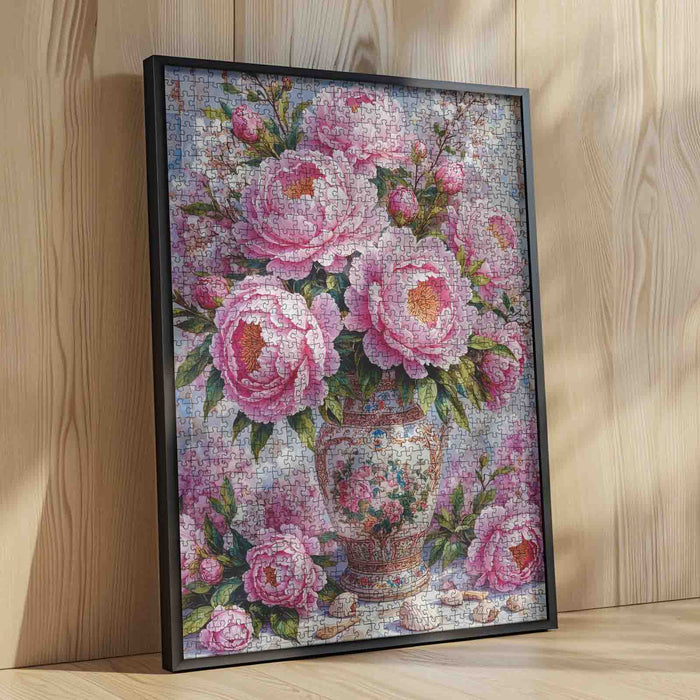 Vintage Pink Peony Vase Floral Art Jigsaw Puzzle