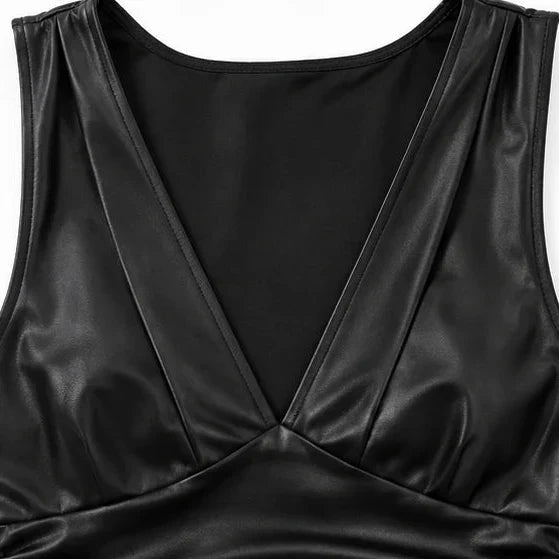 Vivia – Deep V-Neck Ruched Mini Dress