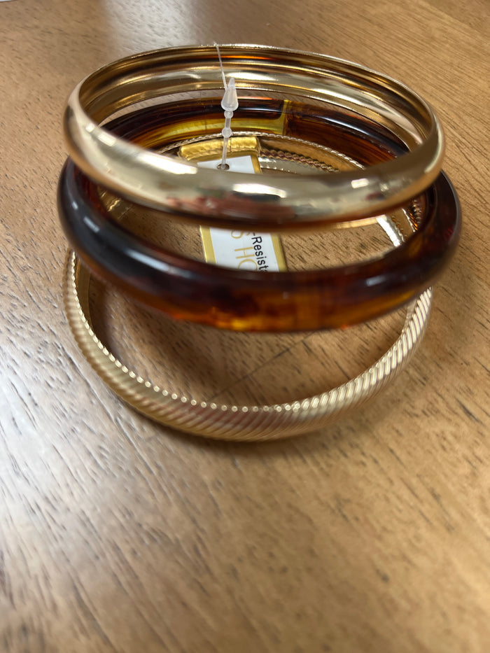Water resistant set of 3 acrylic gold and brown bangles