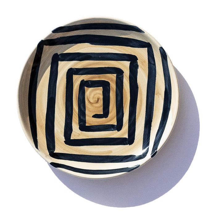 jumbled Robert Gordon hand painted ceramic side plate black maze geometric design cream background