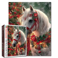 White Horse Christmas Garland Jigsaw Puzzle
