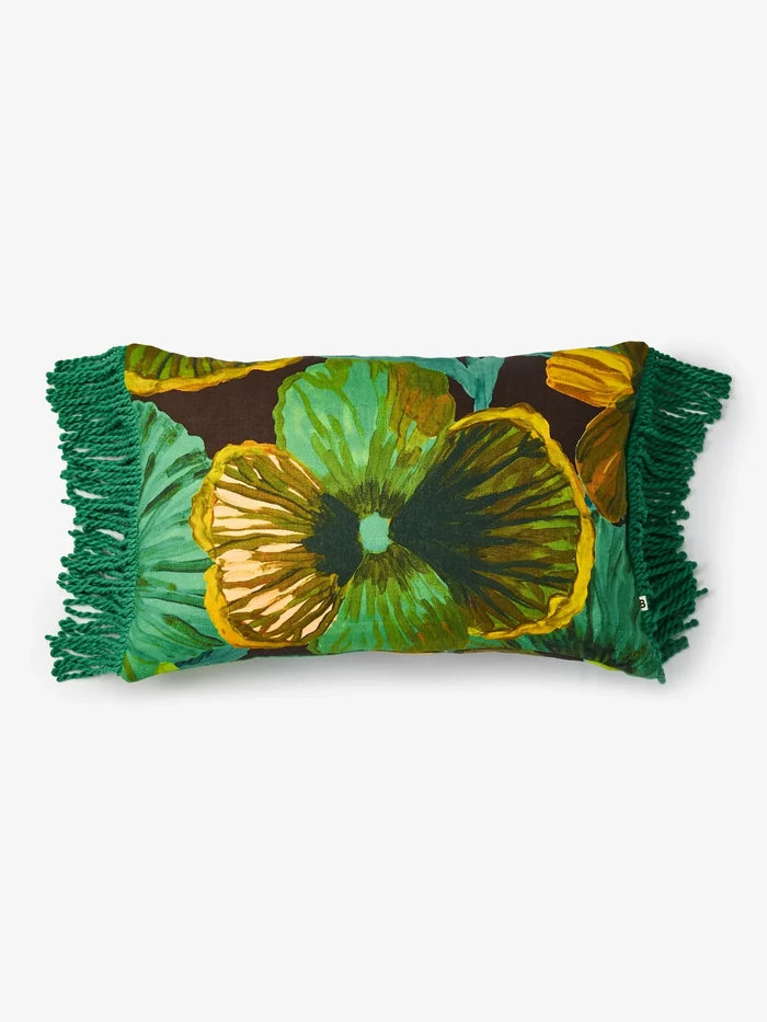 Wild Pansy Emerald Rectangle Cushion