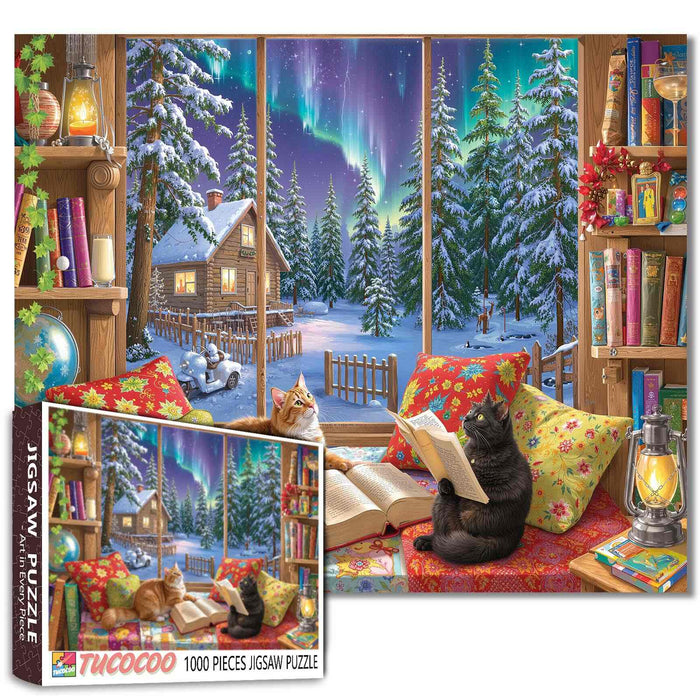 Winter Reading Cats Jigsaw Puzzle