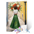Woman with Green Skirt and Bouquet Paint by Numbers