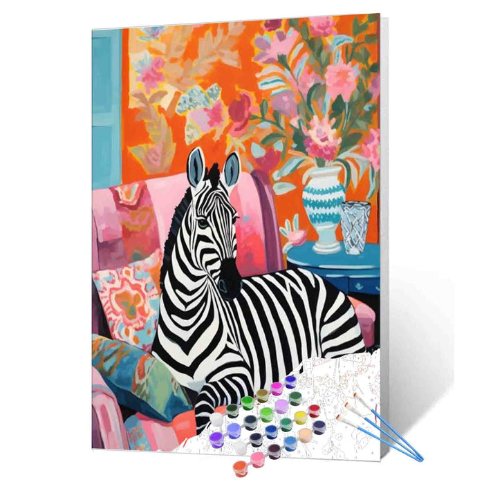 Zebra Sitting on Sofa Paint by Numbers