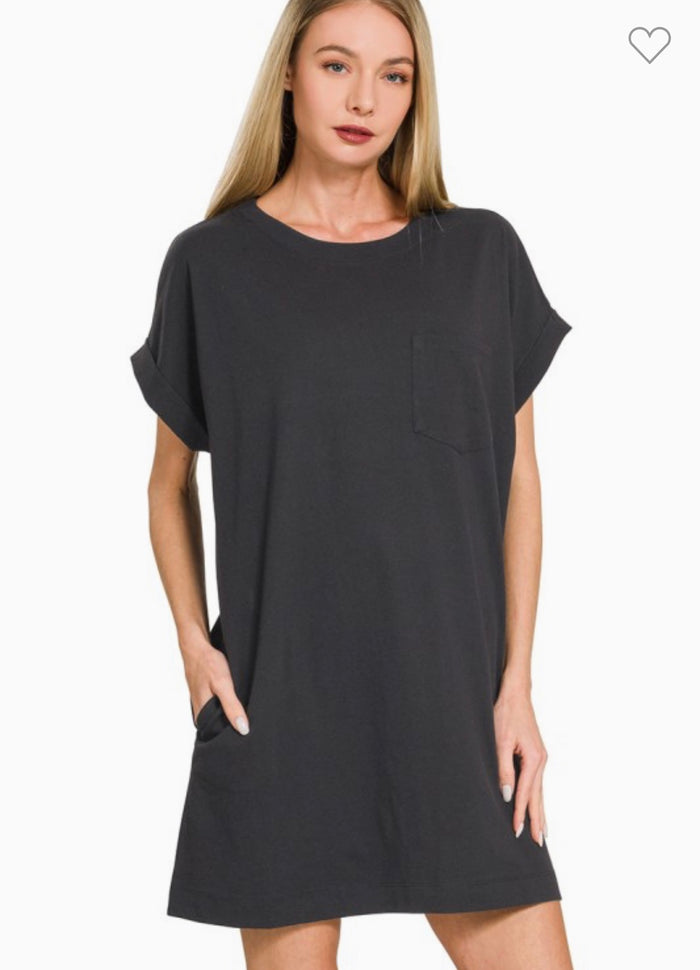 Zenana Premium Cotton T-shirt Dress with pocket
